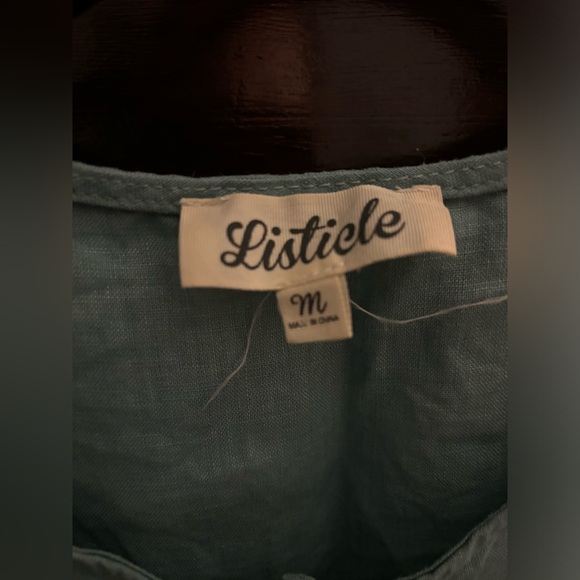 Listicle Teal Linen Apron-Style Dress - Picture 2 of 4